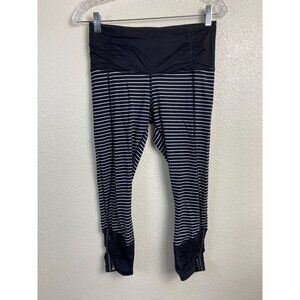Lululemon Runday Crop Leggings Parallel Stripe Black White Women 6 Zip Athletic